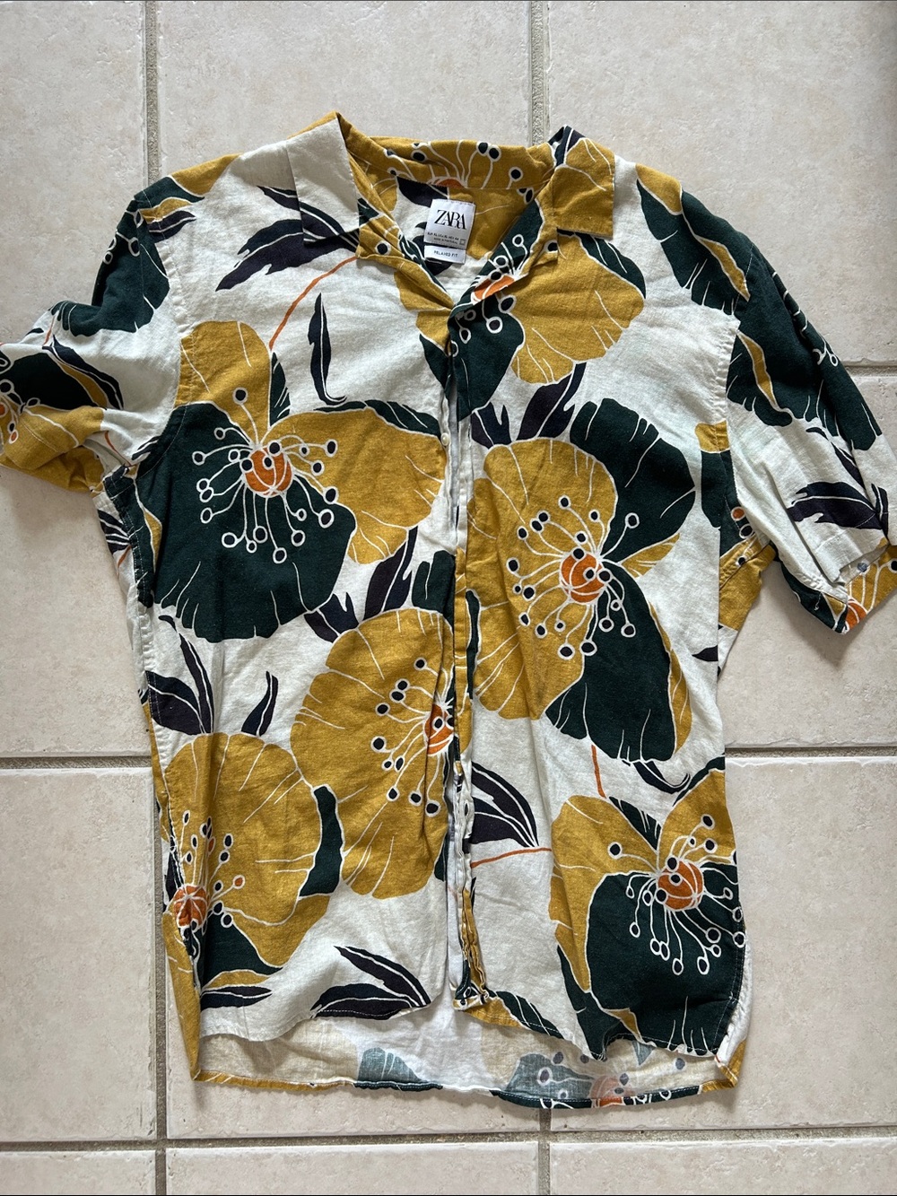 Zara Men's Short-Sleeve Floral Button-Down Shirt
